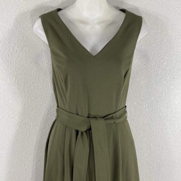 NWT Calvin Klein Army Green Belted Cropped Wide Leg Jumpsuit 4 R25 - Picture 3 of 12
